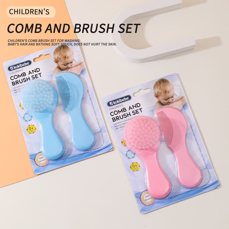 English Packaged Baby Nylon Brush Set Bath Scrubbing Soft Bristle Baby Head Care Comb Bathing And Grooming Essential for Babies
