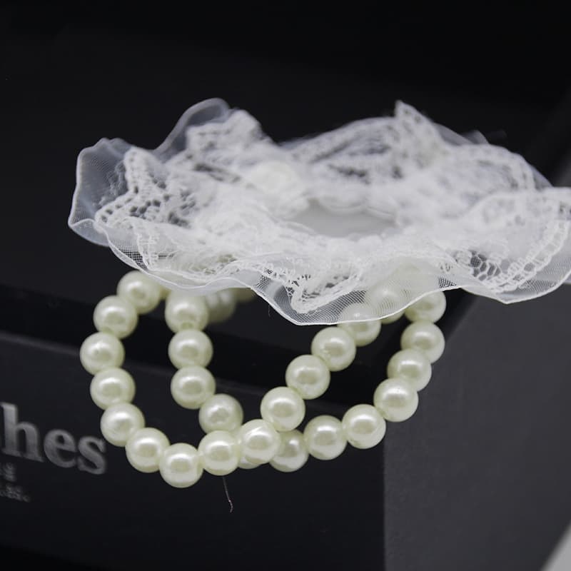 Beaded wristlet for brides, pearl lace trim, pearl bracelet, bridal accessories.