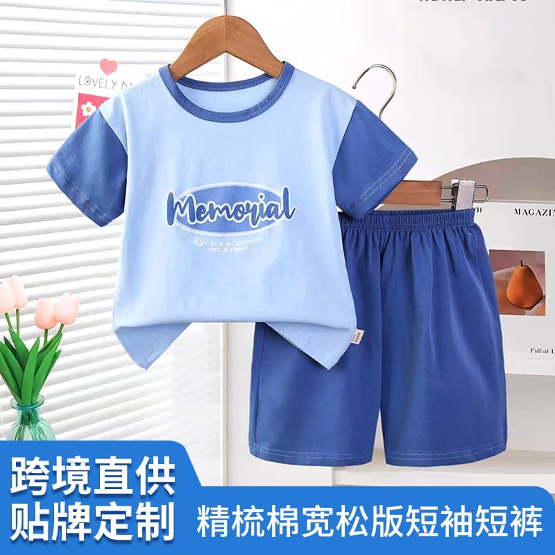Girls' Summer Pajamas Short Sleeve Combed Cotton Cartoon Print Homewear Set for Medium to Large Kids
