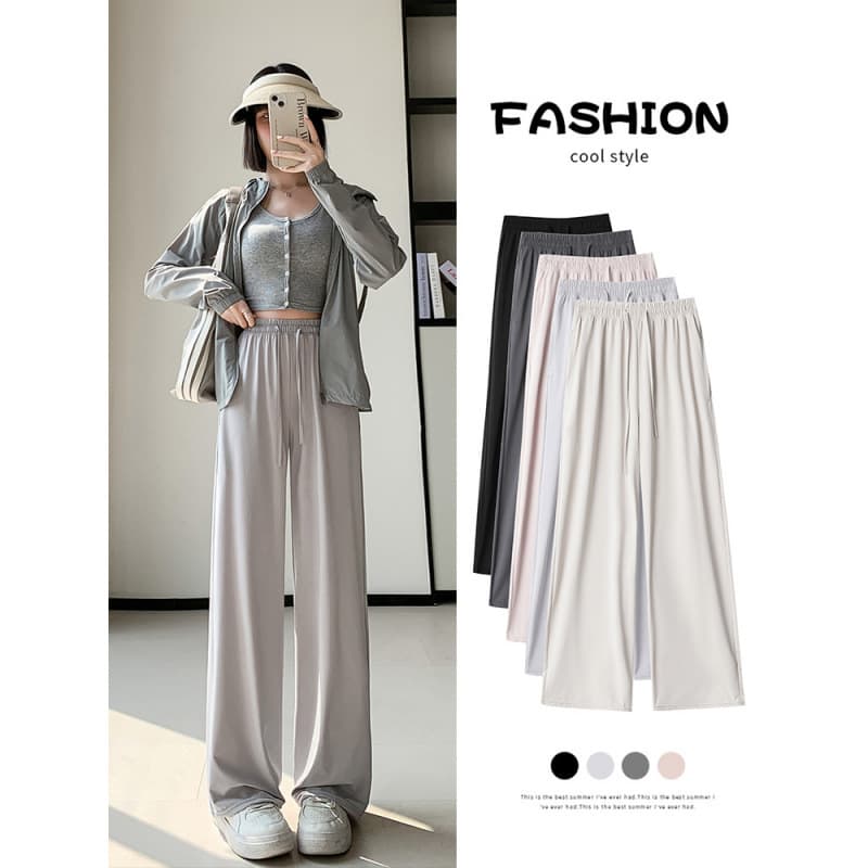 Ice Silk Sun Protection Pants Women's Summer Thin 2026 New Casual Cool Slimming Sports Pants Casual Straight Leg Wide Leg Pants