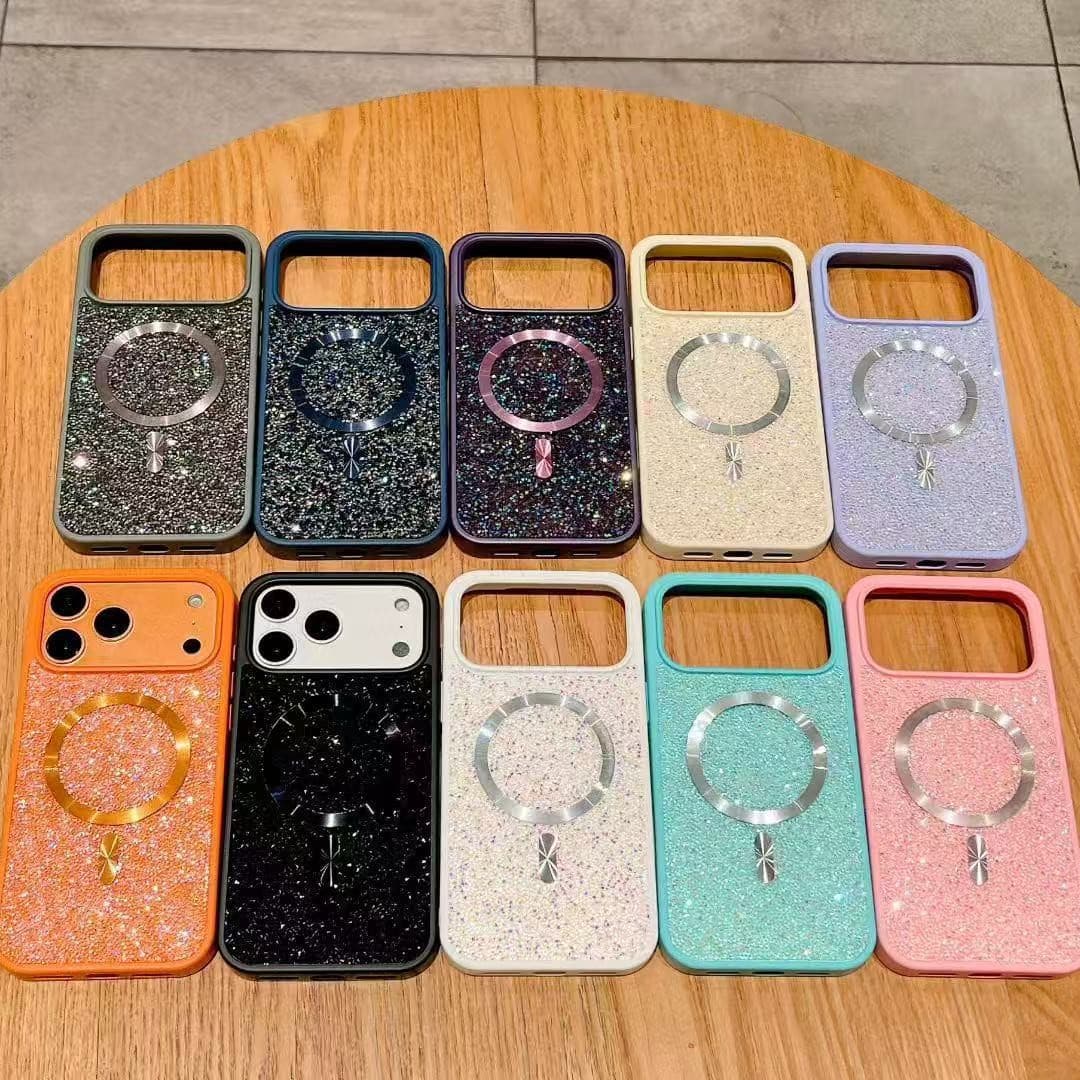 Cross-border Sparkle Diamond Magnetic Phone Case for iPhone 17 Pro Max Luxury Glitter Rhinestone Protective Cover for Samsung S25 Ultra
