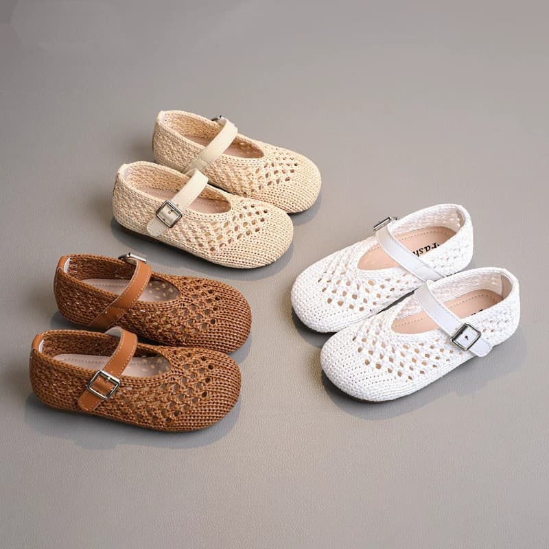 Girls' Sandals Children's Leather Shoes 2026 Summer New Style Medium and Large Kids Straw Woven Princess Shoes Soft Sole Casual