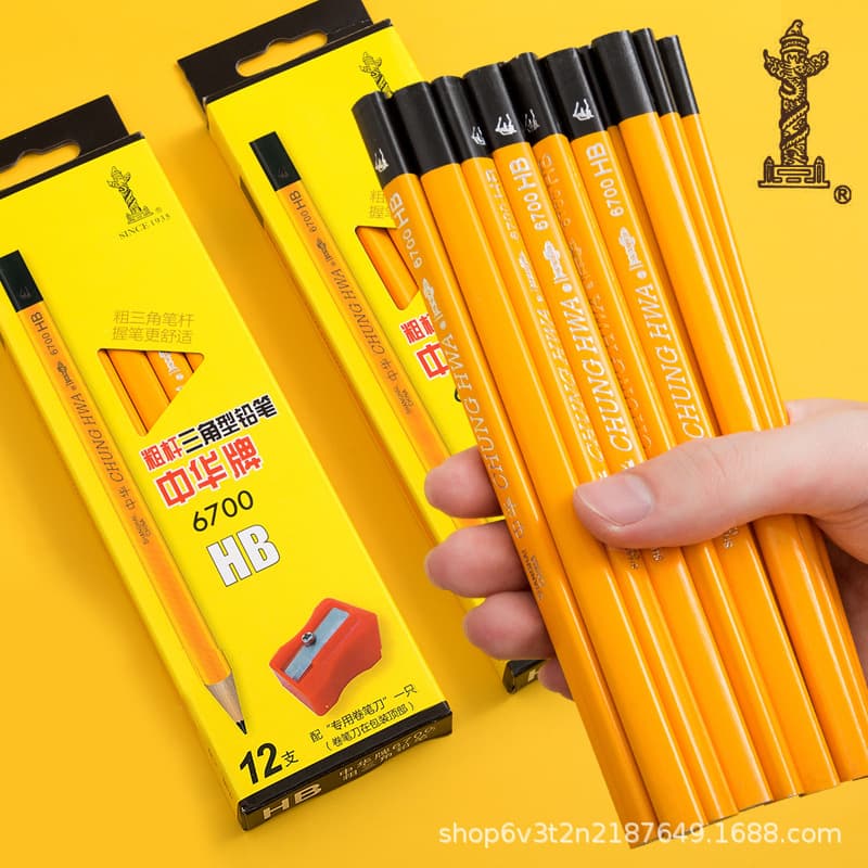 Chinese Pencil 6700 Large Triangle Thickened Beginner Writing Kids Correction Grip HB Thick Rod Student Practice Calligraphy 2B