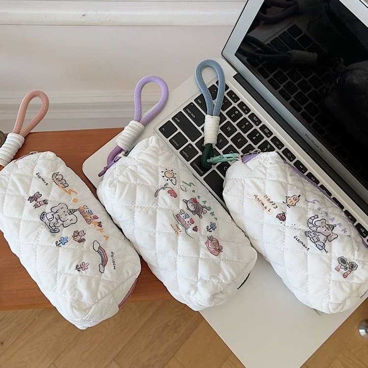 3925 Japanese Fresh Printed Pencil Case Lightweight Quilted Storage Stationery Bag Student Pencil Case Lipstick Makeup Bag