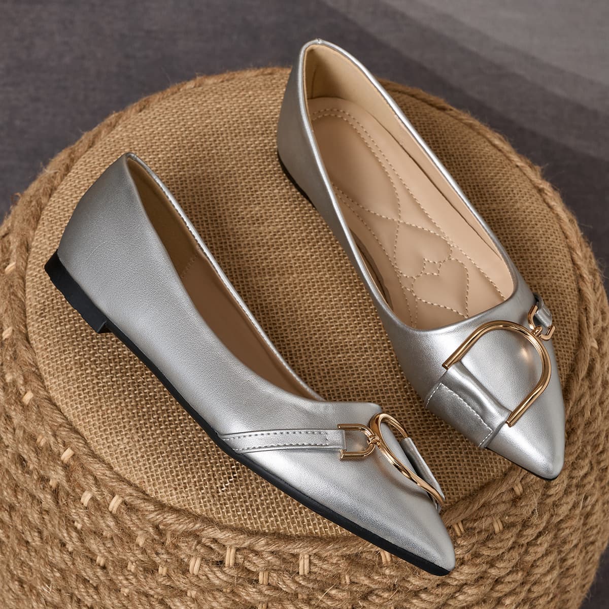 Cross-border Silver Pointed Toe Flats for Women 2026 Summer New Style Evening Flats Small Size Flat Shoes Large Size 41-48