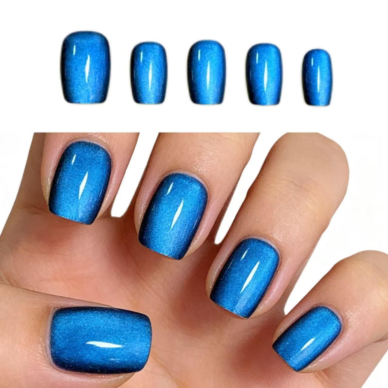 Cross-border Summer Bling Short Square Cat Eye Press-on Nails Collection High-end Skin-brightening New Manicure Nail Strips Colorful Wholesale