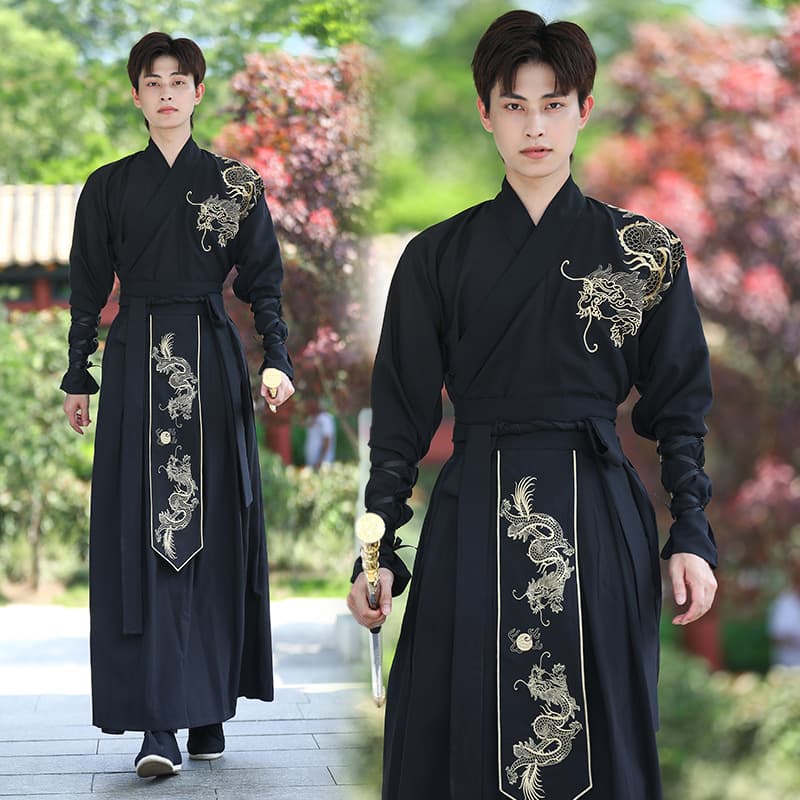 Autumn New Men's Ancient-style Hanfu Ethereal Plus-size Black Chinese-style Retro Martial Arts Performance Suit China