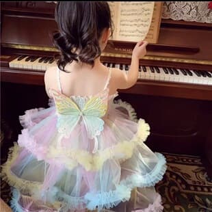 Girls' Summer Dress, Layered Cake Mesh Tulle Puffy Skirt, Birthday Party Gown for Toddlers and Kids, Super Fairy Princess Dress