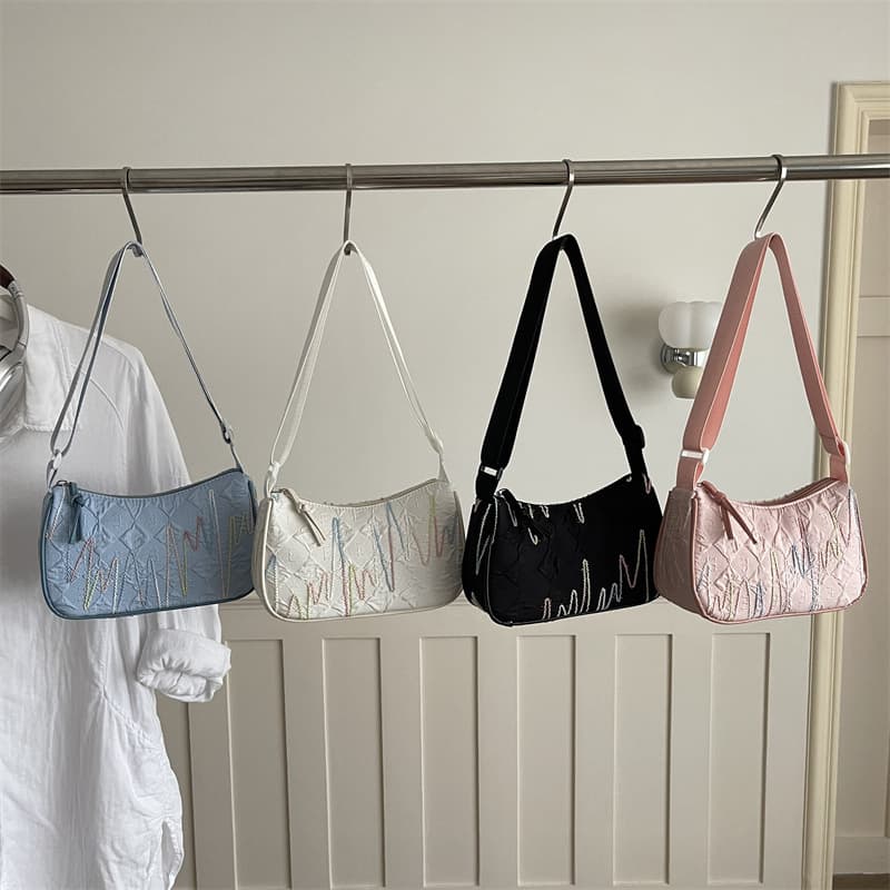 2026 New Nylon Embroidered Thread Korean Style Fresh Large Capacity Trendy Underarm Shoulder Handbag Small Square Women's Bag