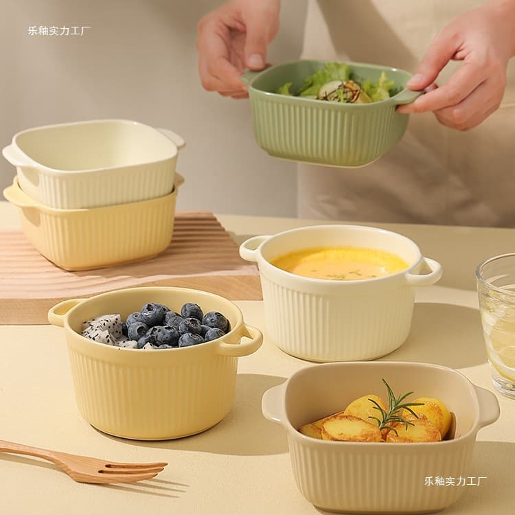 Soufflé Baking Bowl Air Fryer Use Ceramic Double-handled Bowl Steamed Egg Bowl Egg Custard Steaming Bowl Leyou Strong Factory