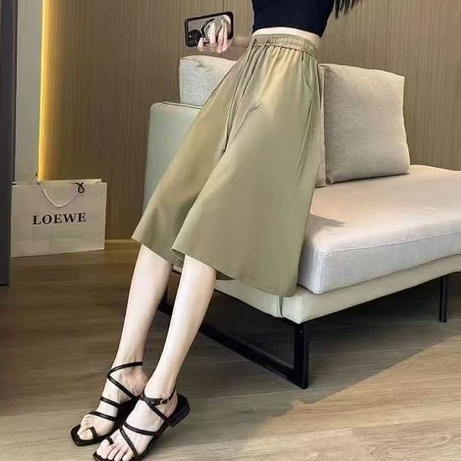 Ice Silk Wide Leg Pants High-Waist Drape Pants Summer Thin Women's Pants New Versatile Pleated Capri Pants