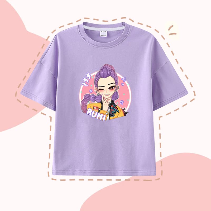 Kpop Huntrix Rumi Printed Crew Neck T-Shirt for Girls Students European American Short Sleeve