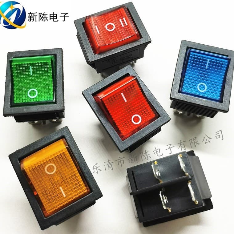 Rocker Switch KCD4 with Light 2 Position 4 Pin / 2 Position 4 Pin 25*30mm Toggle Power Switch Red Blue Green Yellow