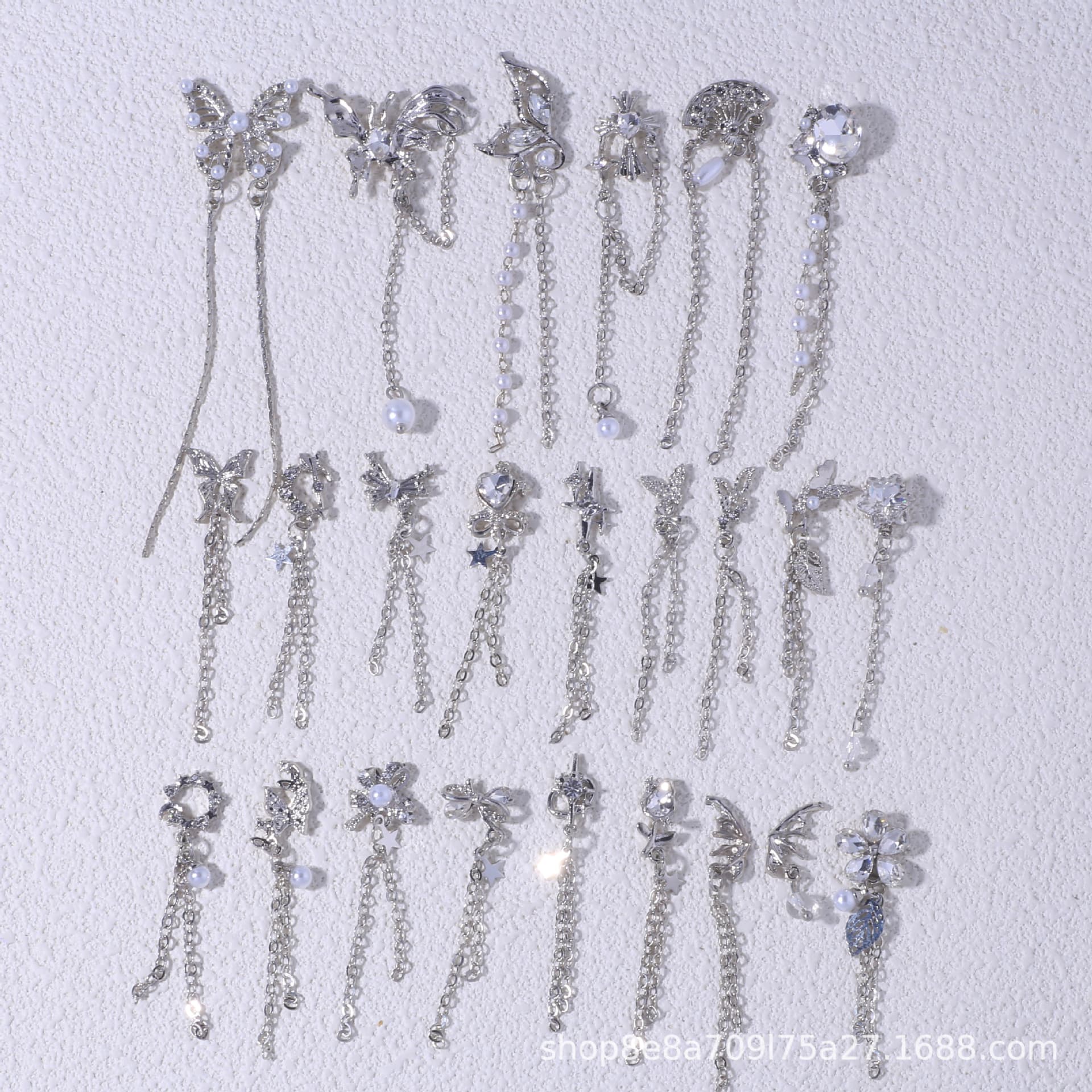 Nail Art Butterfly Starburst Knot Wearable Nail Long Tassel Pearl Pendant Chain Nail Decoration Accessories Factory