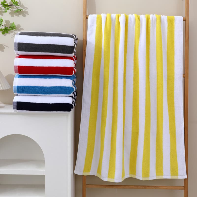 Cross-border wholesale pure cotton yarn-dyed blue and white striped bath towel foreign trade beach towel colorful striped enlarged thickened soft bath towel