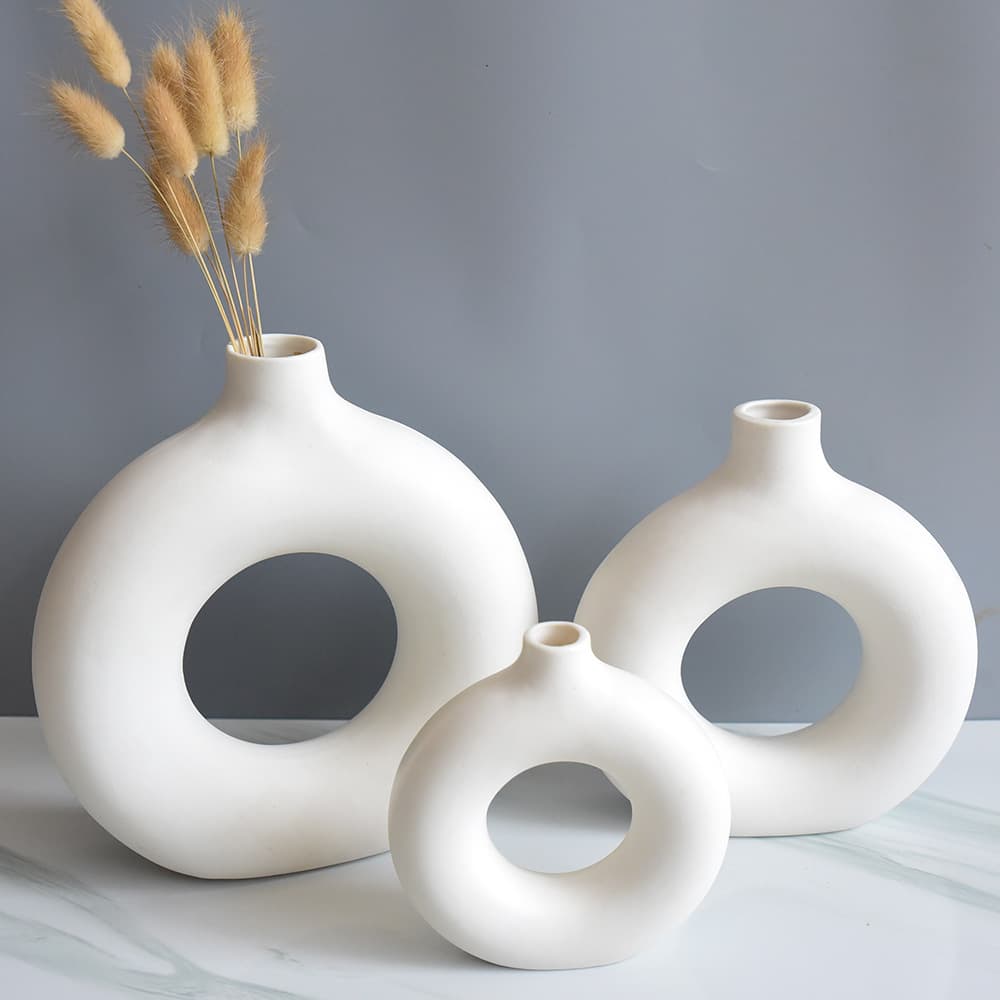 White Nordic Ins Ceramic Vase Decoration Creative Donut Living Room Fresh Flower Home Decor Dried Flower Vessel