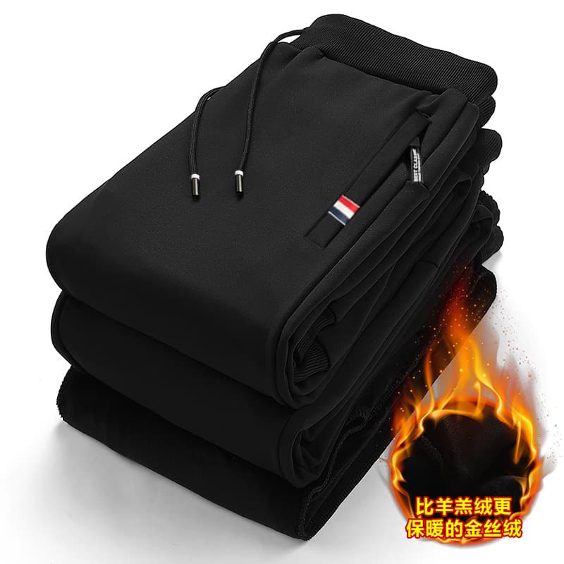 Shanshao Clothing Fleece Pants Men Autumn/Winter New Style Fleece Lined Thickened Korean Style Large Size Three-Color Label Zipper Sports Long Pants.