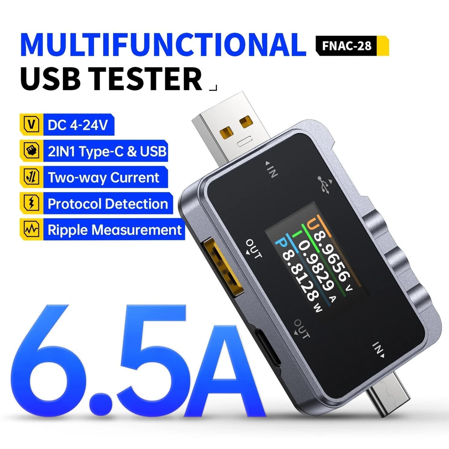 FNIRSI FNAC-28 Type-C USB Tester Digital Voltmeter Ammeter