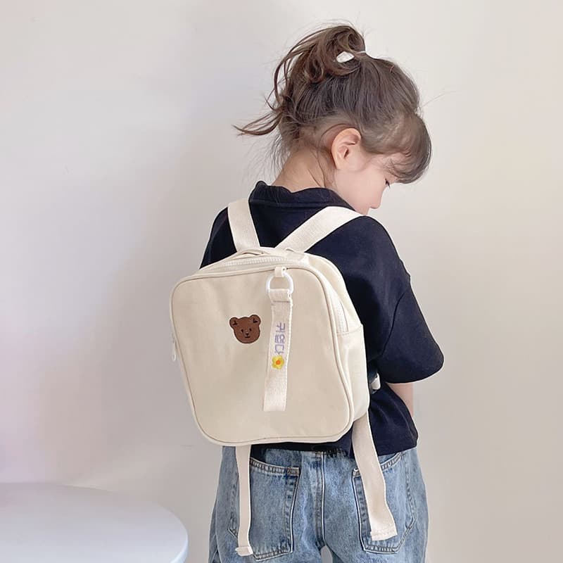 New Trendy Kids Casual Backpack, Japanese High-End Style Canvas Bear Design, Reduced Load Travel, Cross-Border Wholesale
