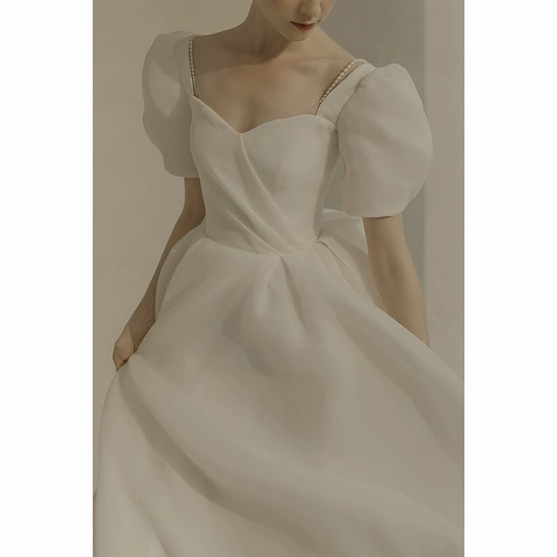 2026 New Light Wedding Dress French Style Bride Petite Forest Simple Floor-Length Plus Size Outdoor Fall Wedding Gown
