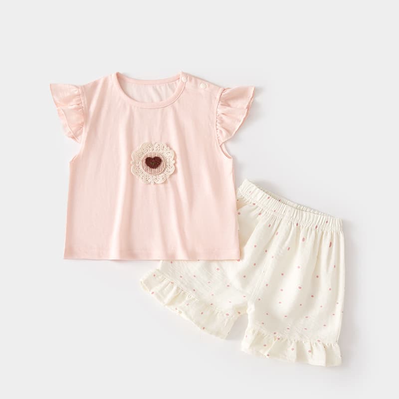 Baby Short Sleeve T-Shirt Set Homewear Thin Summer Girl Shoulder Shorts Loose Fitting Ice Skin Cotton