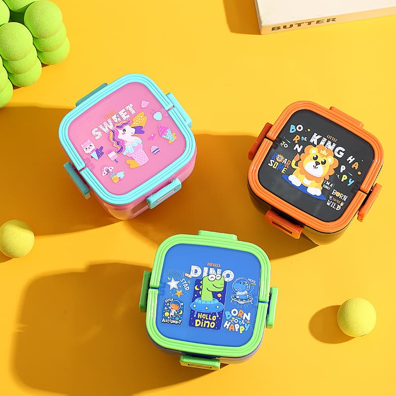 Children and students cute cartoon portable square lunch box outdoor picnic portable snack box double layer lunch box fruit box