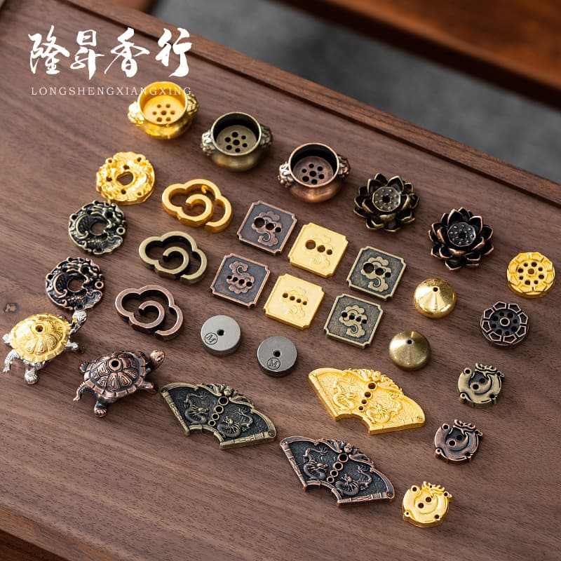 Copper Gourd Incense Holder with Nine Holes, Mini Droplet Incense Stand, Turtle Zen Lotus Coil Incense Holder, and Small Censer Accessories