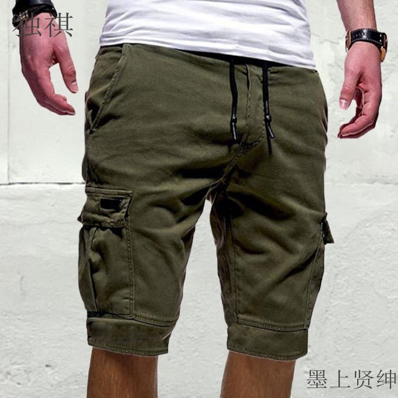 Men's Washed Cotton Cargo Shorts Casual Short Pants for Male
