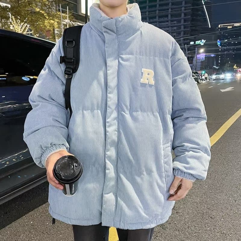 American Style Corduroy Stand Collar Cotton Coat Spring Autumn Cotton Coat Men's Casual Double-Sided Cotton Jacket Couple Lambswool Coat