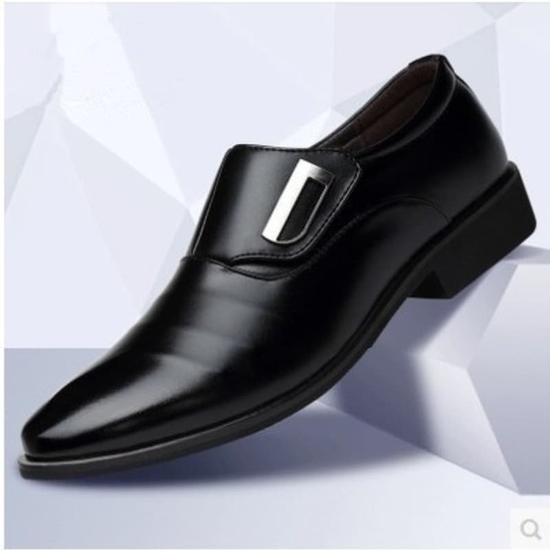 Barber's Leather Shoes Black Men's Casual Shoes with Fleece, Korean Style Trendy British Pointed Toe Luxury Wedding Shoes