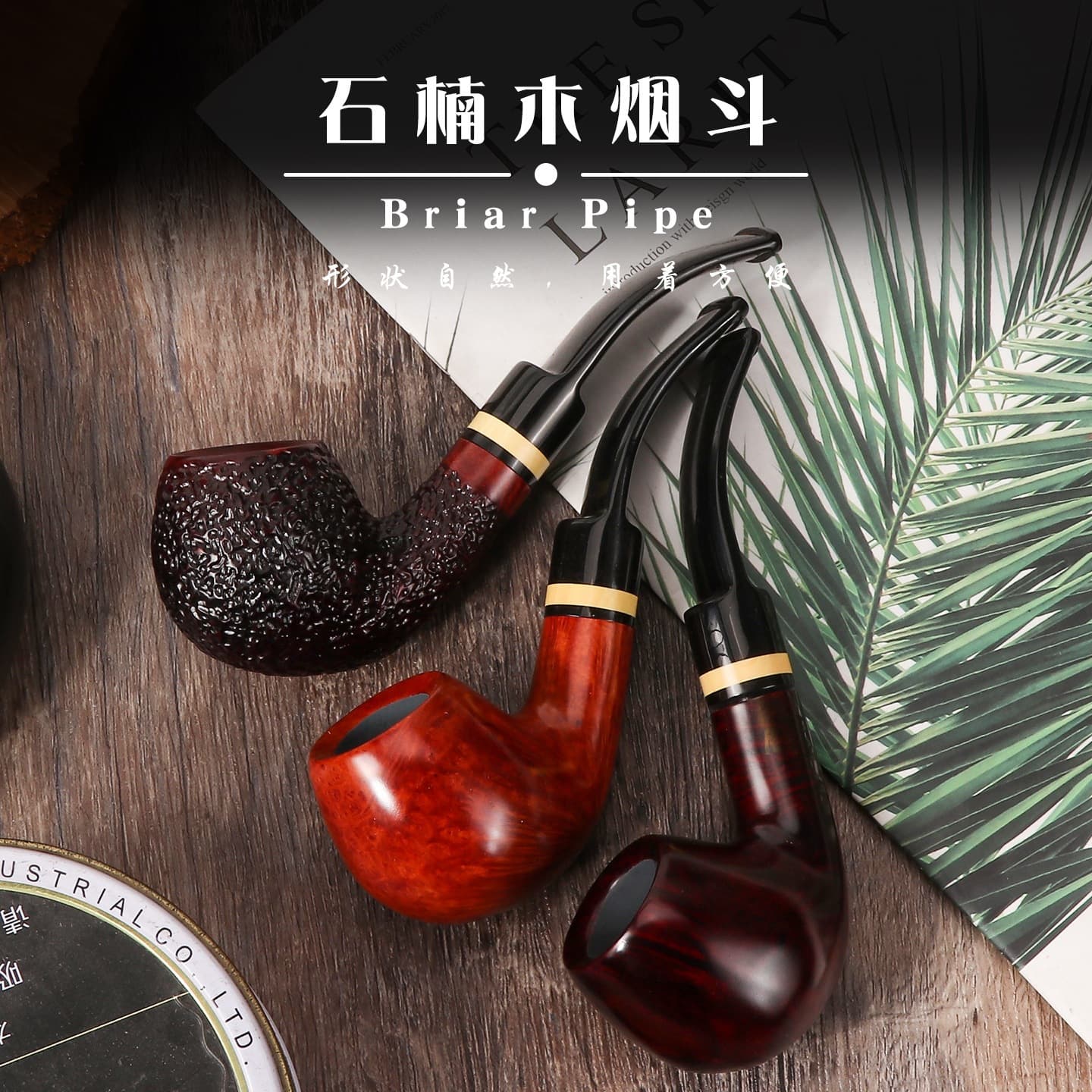 Handcrafted Briar Wood Pipe for Manual Use, Vintage Cross-Border 3mm Airway Accessory, Briar Wood Tobacco Pipe with Dry Smoke Stem