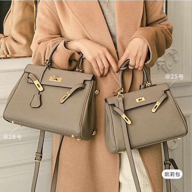 Kelly Bag 2026 New Model Genuine Leather Luxury Women's Bag First Layer Cowhide Small Shoulder Bag Women's Handbag Crossbody Bag for Women