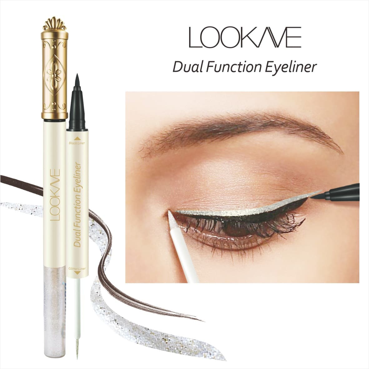 LOOKAVE Double-Ended Eyeliner Pen Diamond Pearl Eyeliner Waterproof Intense Black Eyeliner Shimmer