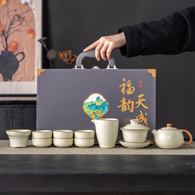 Ru Kiln Kung Fu Tea Set 2025 New Model, Guest Reception Covered Bowl, Tea Pot, Tea Cup, Corporate Business Event Gift