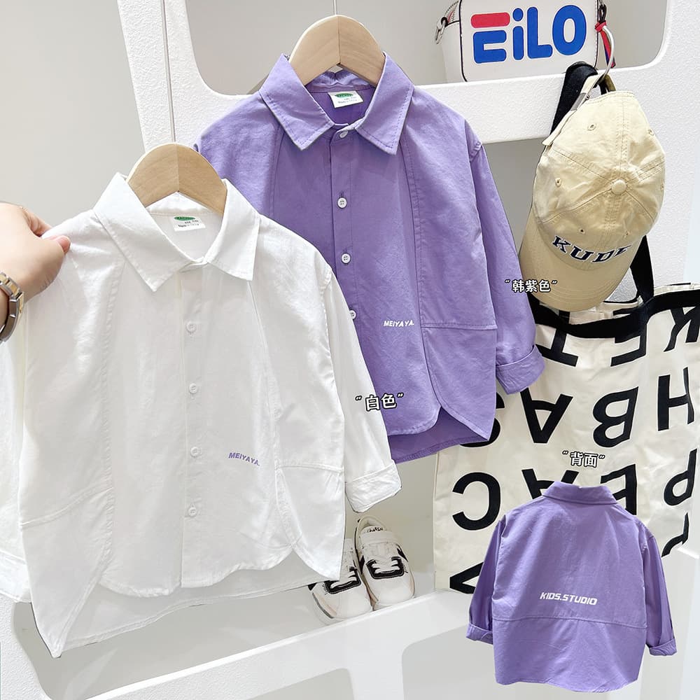 Boys Long Sleeve Shirt Spring Fall New 2025 Baby Shirt Children's Clothing Middle and Older Kids Turn-down Collar Solid Color Letter Shirt Trendy