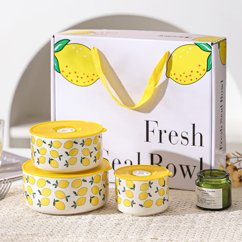 Fresh Lemon Ceramic Food Storage Bowl Gift Box Set Rice Bowl Bento Box Salad Bowl Cartoon Bowl Chinese New Year Gift Customization