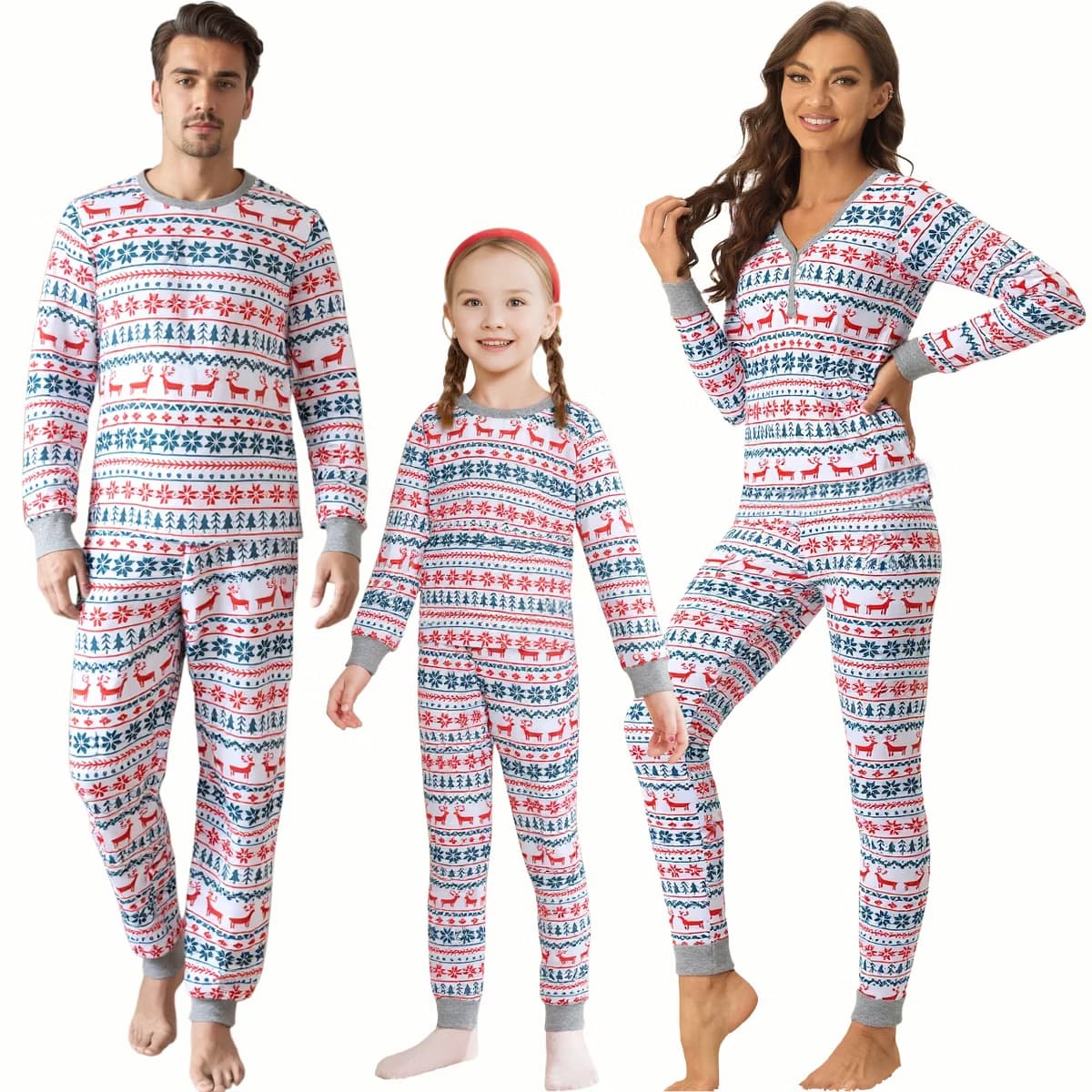 Family Christmas Matching Outfits Parent-Child Deer Printed Pajamas Suit Home Clothes for Easter and Autumn