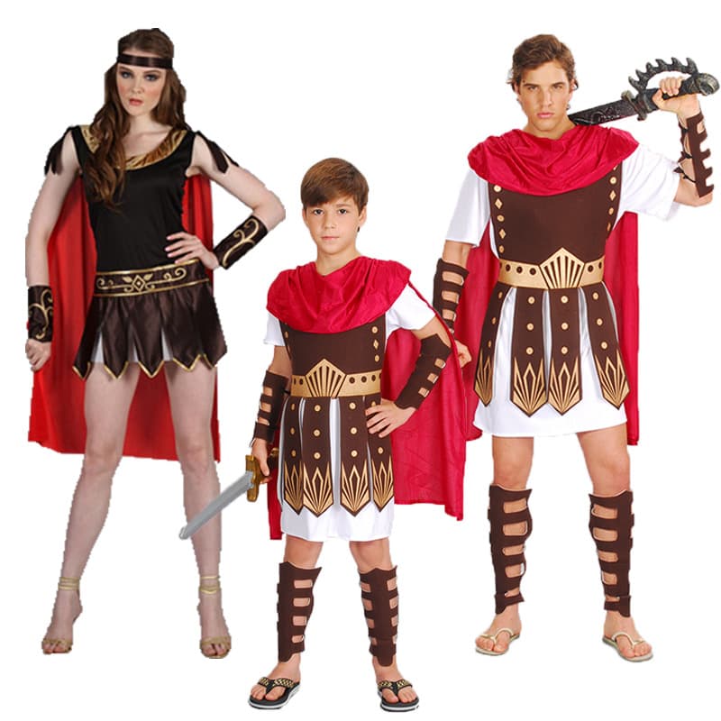 Halloween Costume Adult Men Women Roman Warrior Gladiator Spartan Soldier Outfit Kids Family