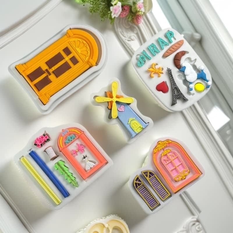 European Vintage Building Door Window Silicone Mold Cake Chocolate Plaster Resin Door Window Decoration DIY Mold