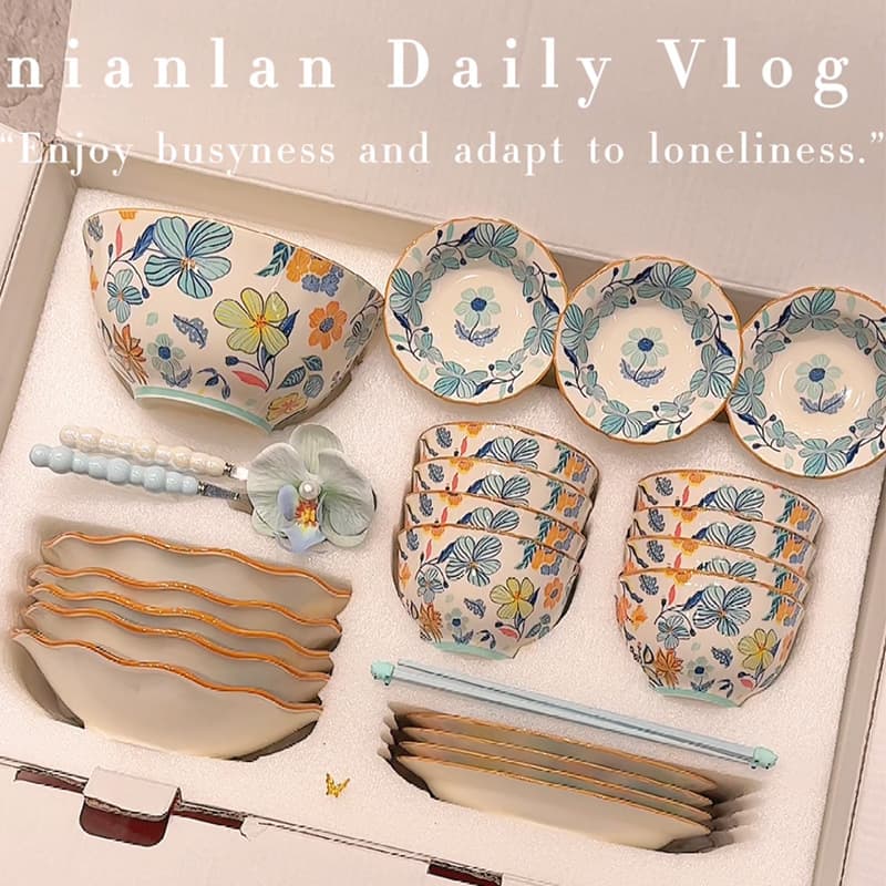 New Chinese Style Bowl and Plate Set for Home, Ins Style Ceramic Rice Bowls and Plates, High Aesthetic Bowl Plate Dish Combo Tableware Set
