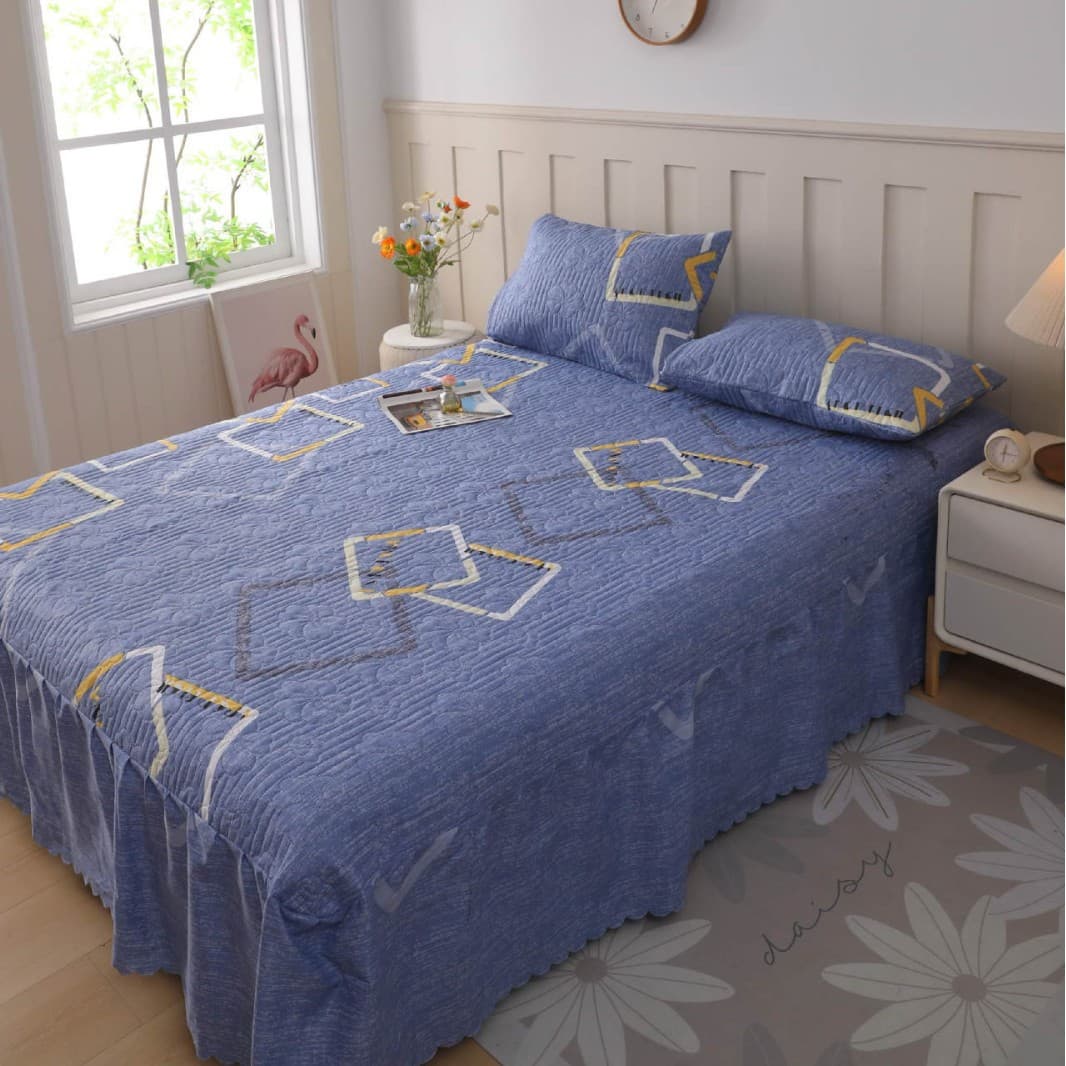 2026 Amazon Quilted Bed Skirt Bed Cover Raised Double Anti-Static Breathable Mattress Simmons Bed Cover 3-Piece Set
