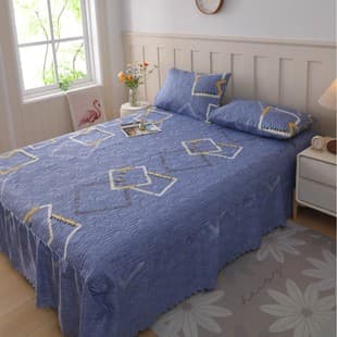 2026 Amazon Quilted Bed Skirt Bed Cover Raised Double Anti-Static Breathable Mattress Simmons Bed Cover 3-Piece Set