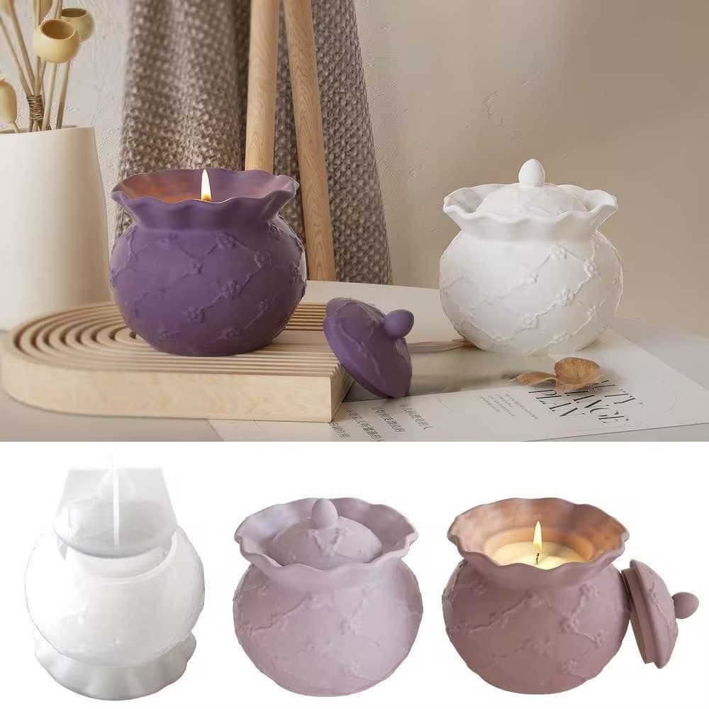 Scalloped Embossed Candle Cup Aromatherapy Candle DIY Plaster Aroma Container Resin Storage Jar