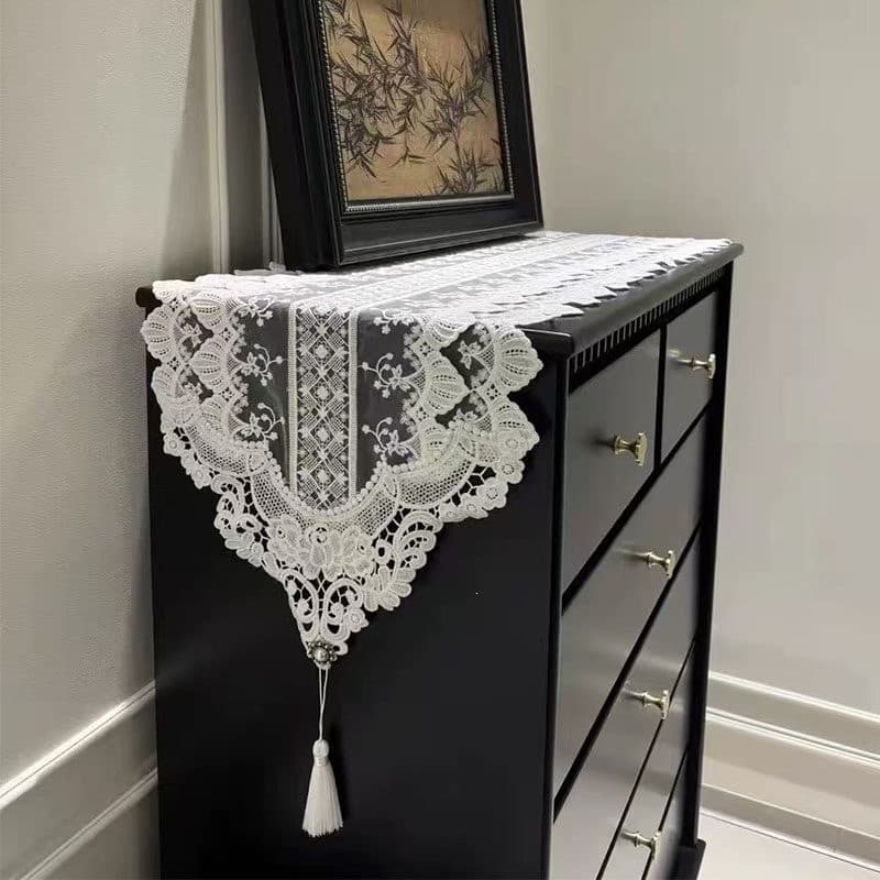 European light luxury white lace chest of drawers shoe cabinet dressing table dust cover fabric TV cabinet coffee table dining table F^