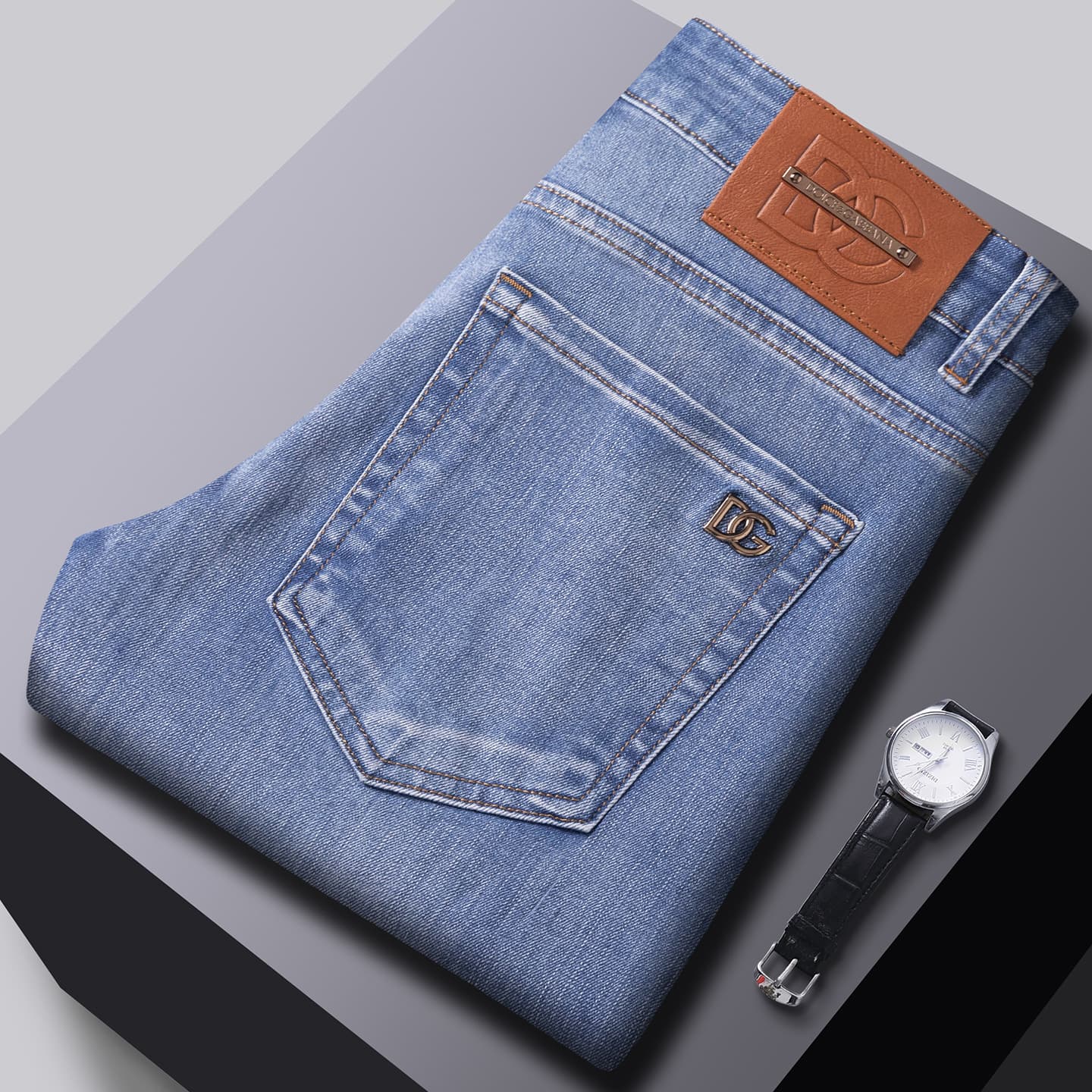 Guangzhou Jeans Men Spring Korean Slim Straight Leg Cross-border Trade Thin High-end 1:1 Blue American Style Men's Pants