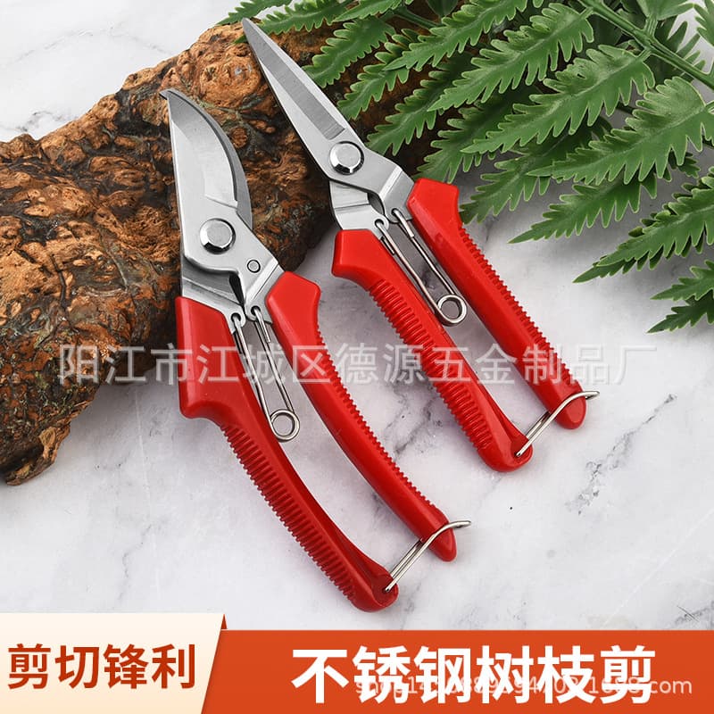 Factory wholesale labor-saving spring garden pruning shears for picking fruit and pruning branches, pointed flower branch shears, thickened gardening tools.