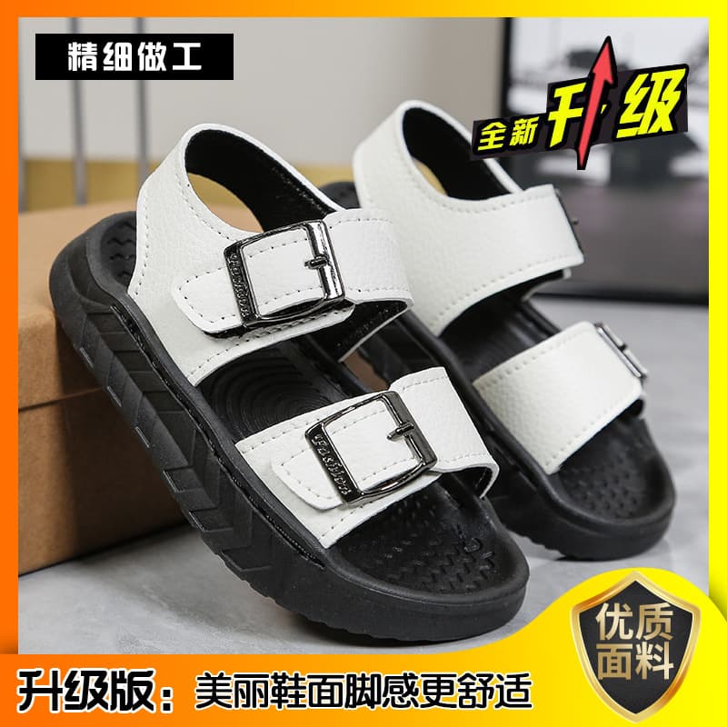 New Korean-Style Boys' Sandals Summer Beach Shoes for Toddlers and Kids, Fashionable Sports Leather Sandals for Older Children