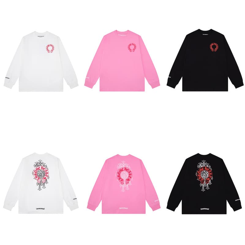 Correct Version Chrome Hearts 24s Classic Phantom Cross Group Red Horseshoe Long-Sleeve T-Shirt Unisex Trendy In Stock