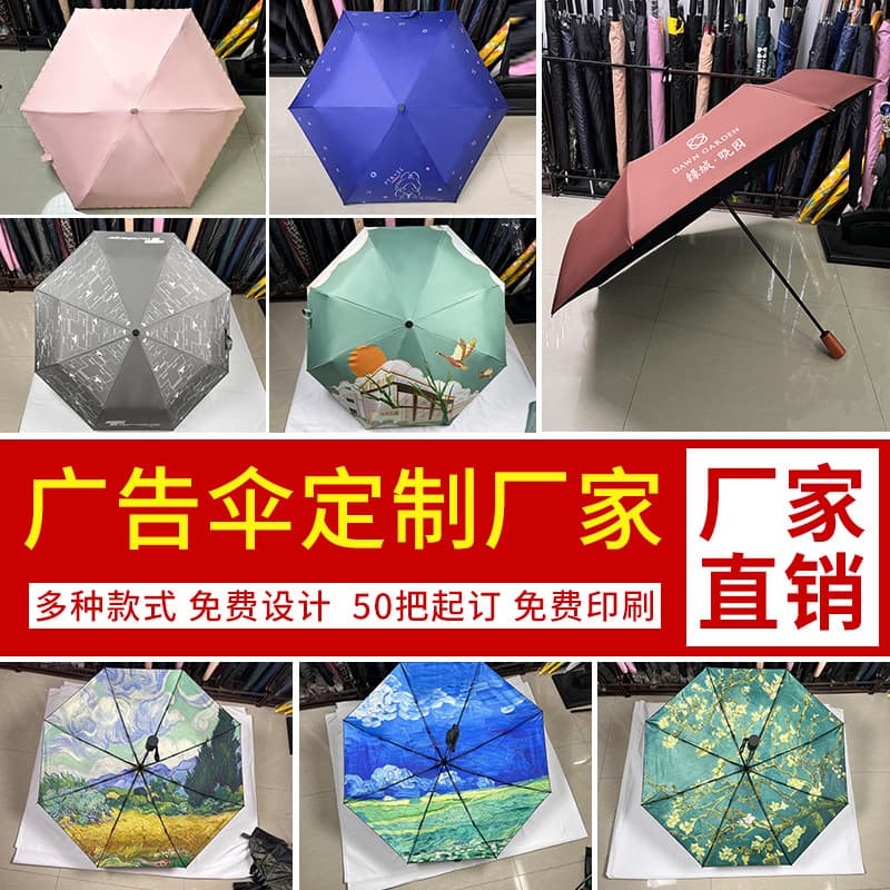 Manual folding umbrella with custom pattern printing and LOGO, three-fold umbrella with 10 or 8 ribs for sun and rain protection.