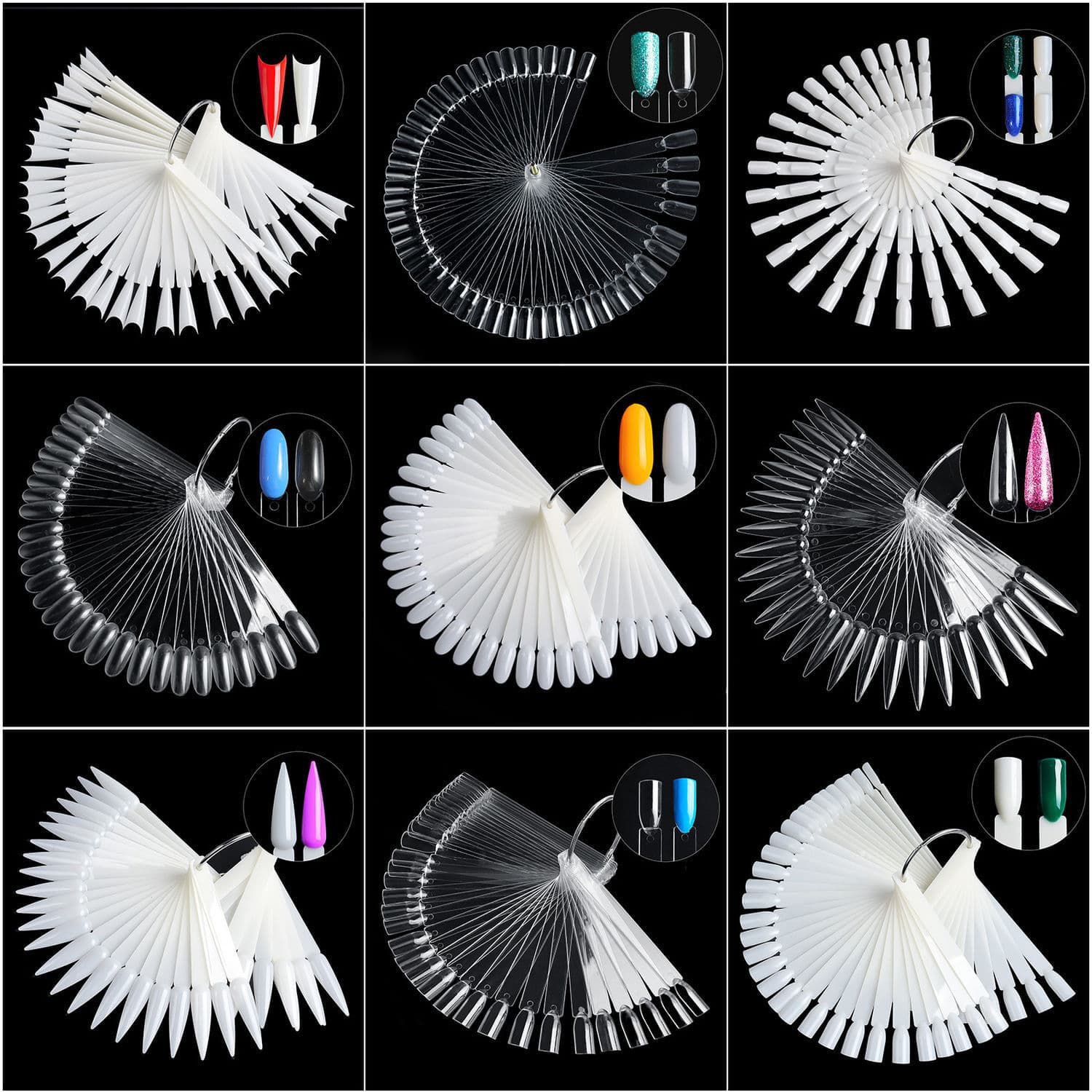 Nail Fan-Shaped Color Card Manicure Color Test Board, 50 Pieces Nail Polish Gel Display Board, Manicure Beginner Practice Color Card